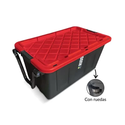 7500-rojo-web CAJA CON TAPA 130 LTS RUDO CON RUEDAS