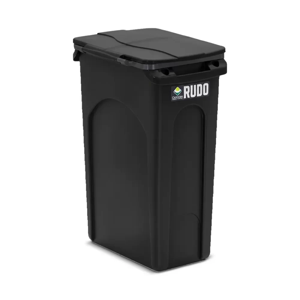 7560-negro RECIPIENTE SLIM CON MANIJAS 87 LTS RUDO TAPA REBATIBLE