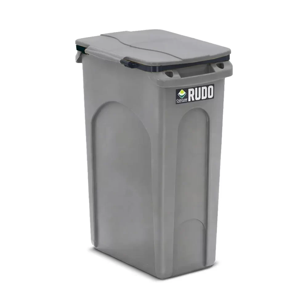 7560-recipiente rudo slim 87 tapa rebatible-gris RECIPIENTE SLIM CON MANIJAS 87 LTS RUDO TAPA REBATIBLE
