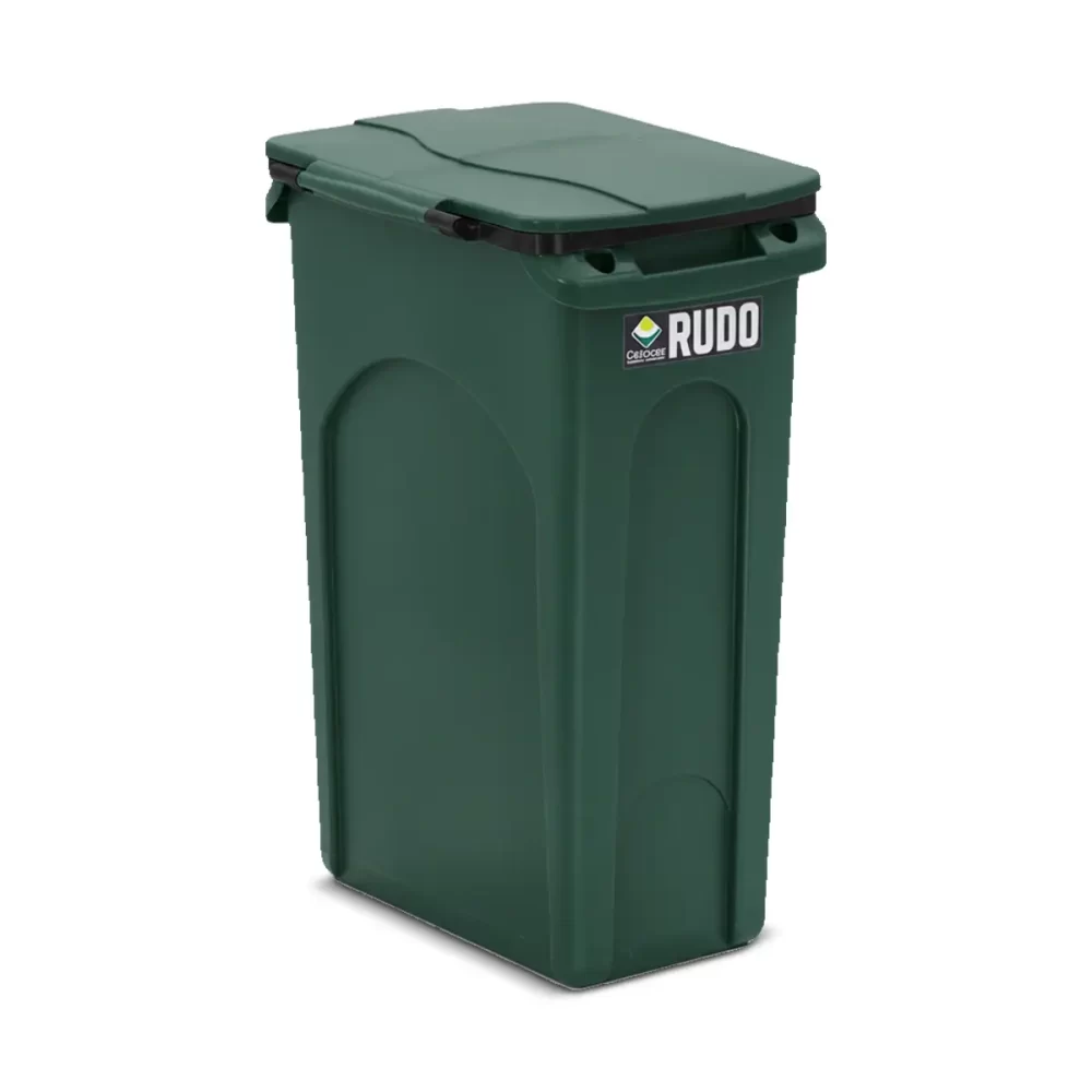 7560-verde RECIPIENTE SLIM CON MANIJAS 87 LTS RUDO TAPA REBATIBLE