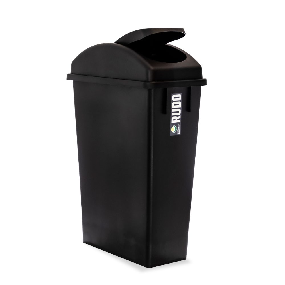 8357_negro_perfil_tapavaiven RECIPIENTE SLIM CON MANIJAS 75 LTS RUDO CON TAPA VAIVÉN